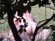 Voyeuristic amateur fuck-a-thon naked couple toying about in a public park